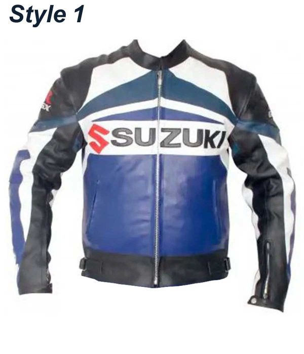 Suzuki GSXR Motorcycle Blue and Black Leather Jacket