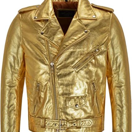 Brando Slim-FIT Gold Biker Leather Jacket