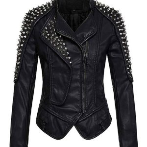 Women’s Punk Stylish Studded balck Leather Jacket