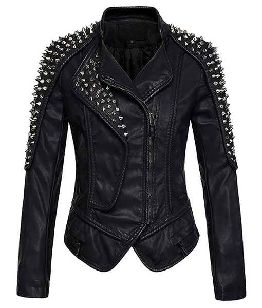 Women’s Punk Stylish Studded balck Leather Jacket