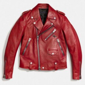 Cardinal Red zipper Leather Moto Jacket