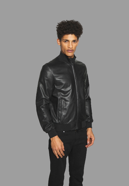 emporio armani caban black leather jacket