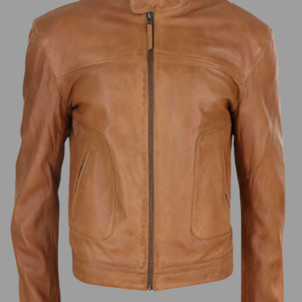 Mens Classic Casual Biker Style Genuine Leather Jacket Collarless Retro