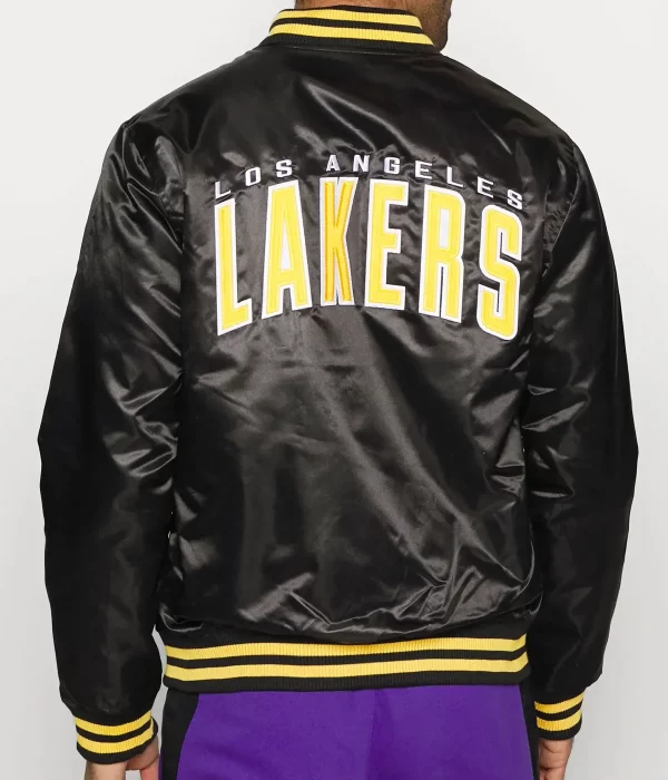 LA Lakers Black Bomber Wordmark Satin Jacket