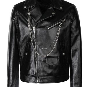 Men’s Motorcycle Chains Genuine Leather Jacket