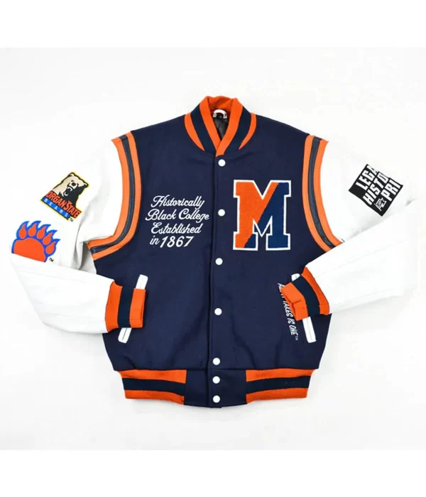 Morgan State University Motto 2.0 White and Blue leather Jacket