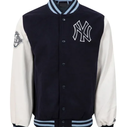 MLB Patch NY Yankees Varsity Navy Blue Leather Jacket
