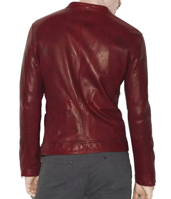 Men’s Casual Red Burnished Dual Zipper leather Jacket back