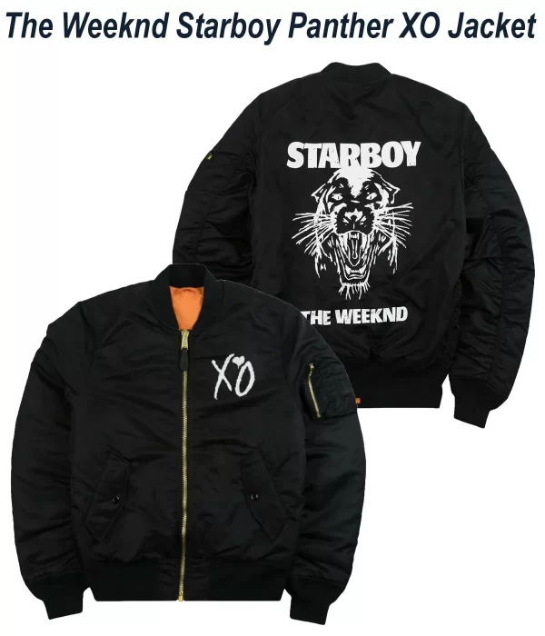 The Weeknd Starboy Panther XO Black Satin Bomber Jacket