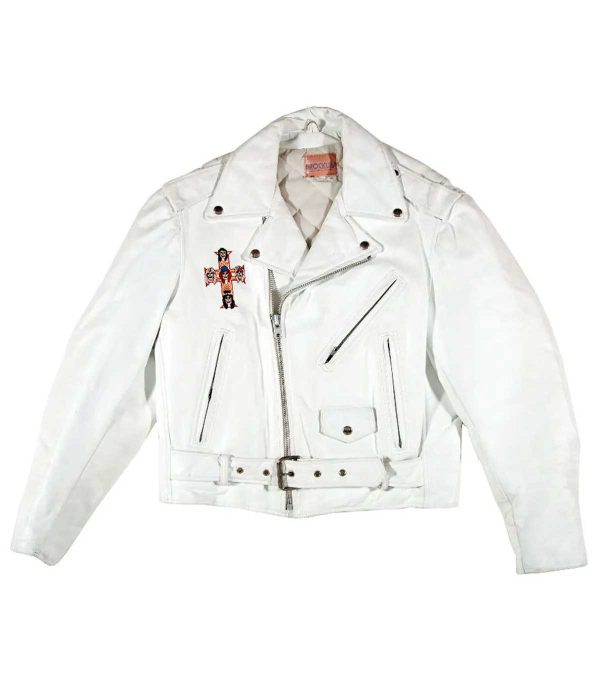 white Guns N Roses Axl Rose White Leather Jacket