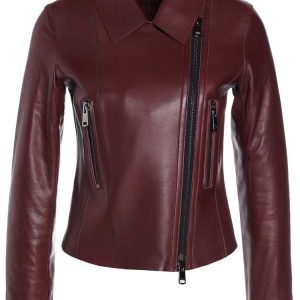 Designer Asymmetrical Biker Burgundy Leather Jacket