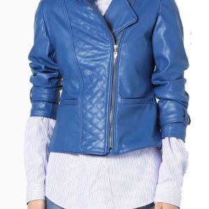 Women’s HJ577 Designer Motorcycle Blue Quilted Leather Jacket