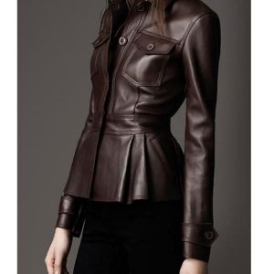 Designer Peplum Brown Leather Jacket