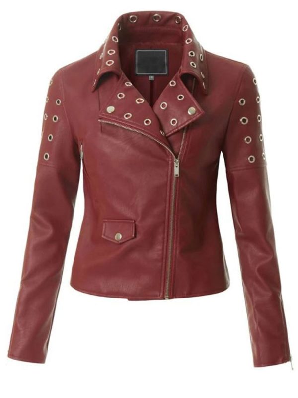Women’s HJ300 Designer Burgundy Biker Leather Jackets