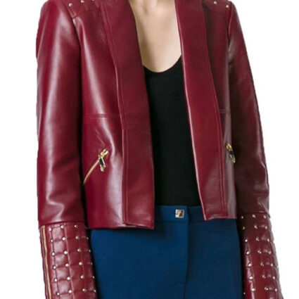 Designer Burgundy Studded Leather Jacket