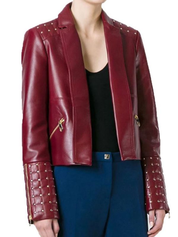 Designer Burgundy Studded Leather Jacket