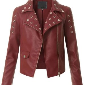 Designer Biker Burgundy Leather Jacket