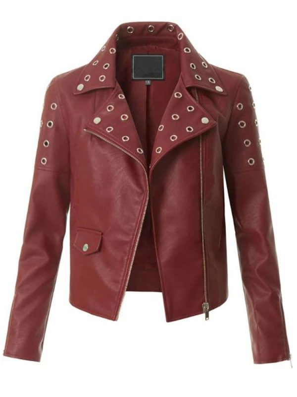 Designer Biker Burgundy Leather Jacket