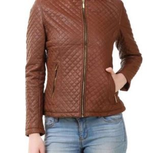 Casual Quilted Brown Leather Jacket