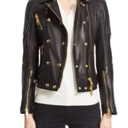 Double Breasted Padded Black Leather Motorcycle Jacket