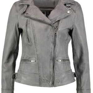 Asymmetrical Biker Waxed Grey Leather Jacket