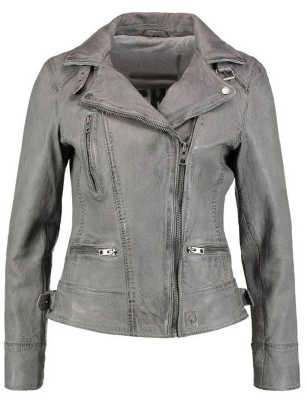 Asymmetrical Biker Waxed Grey Leather Jacket