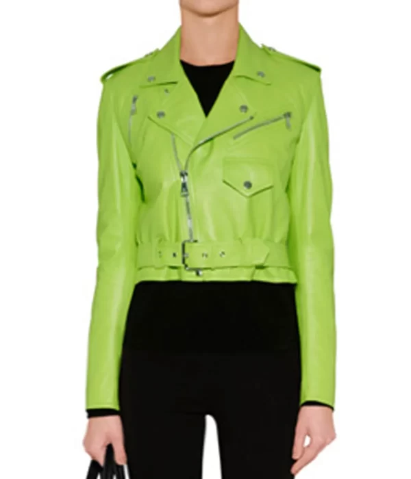Women’s Lime Green Leather Motorcycle Jacket