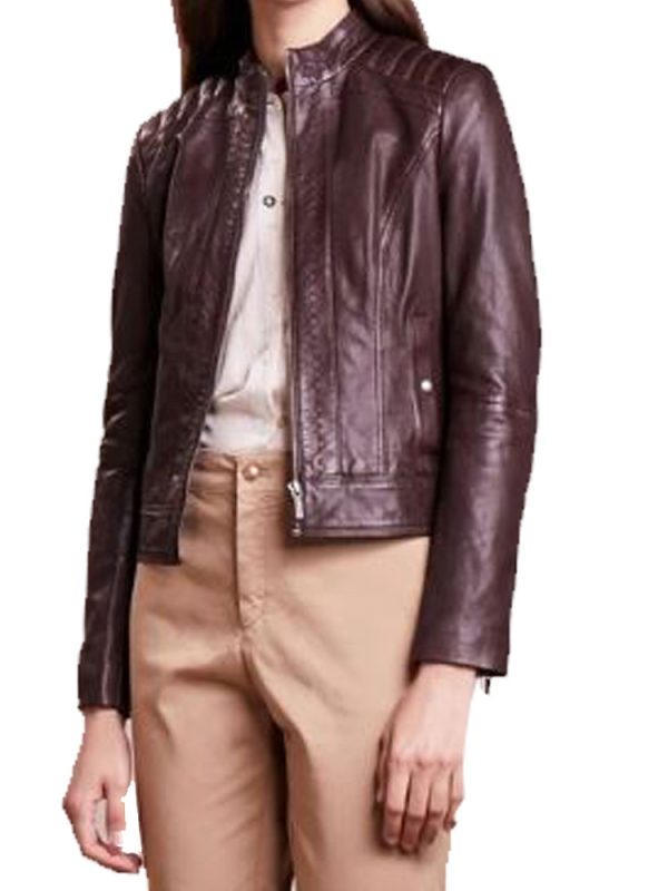 Women’s HJ233 Designer Brown Leather Jacket