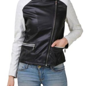 Women’s HJ397 White and Black Leather Motorcycle Jacket