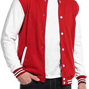 COOFANDY Mens Slim Fit Varsity Baseball Red Jacket