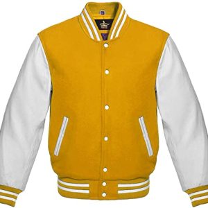 Baseball Varsity Yellow And white Wool leather Jacket