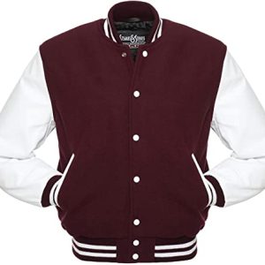 Varsity Letterman Maroon & White Leather Wool Jacket