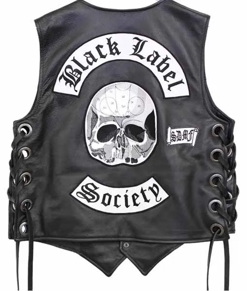 Men's Black Leather Society Vest back