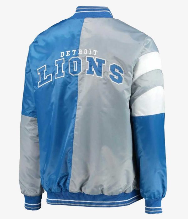 Detroit Lions Leader Varsity Satin Blue/Gray Jacket back