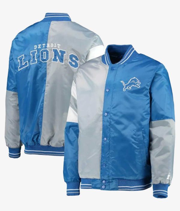 Detroit Lions Leader Varsity Satin Blue/Gray Jacket double