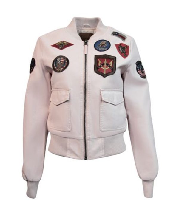 Womens Top Gun Vegan Light Pink Leather Jacket