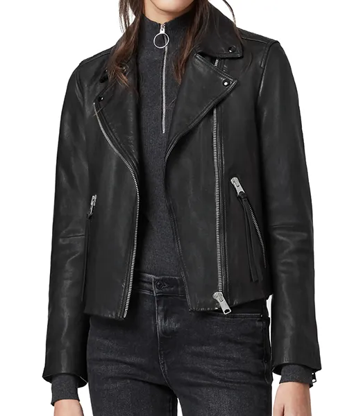 Mary Campbell Biker black Leather Jacket