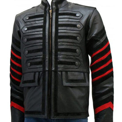 Men’s Black Leather Military Jacket