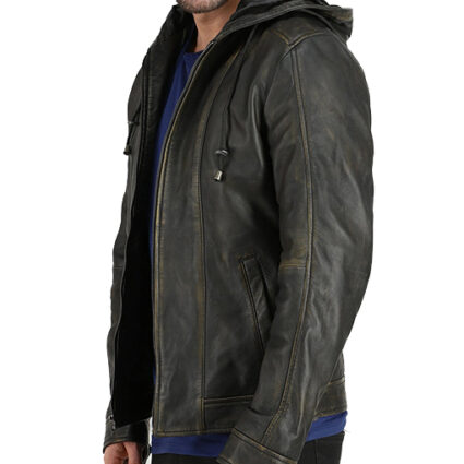 Men’s Classic Hooded Leather Jacket