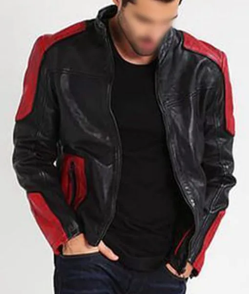 Russi Black and Red Cafe Racer Jacket