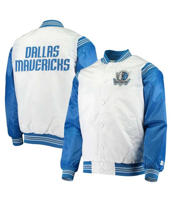 Dallas Mavericks Renegade Full-Snap White and Blue Satin Jacket