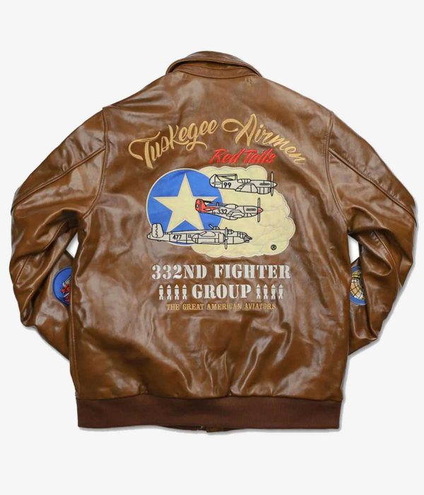 Tuskegee Airmen A2 Fighter Brown Leather Jacket back