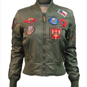 Womens Top Gun MA-1 Olive Bomber Jacket