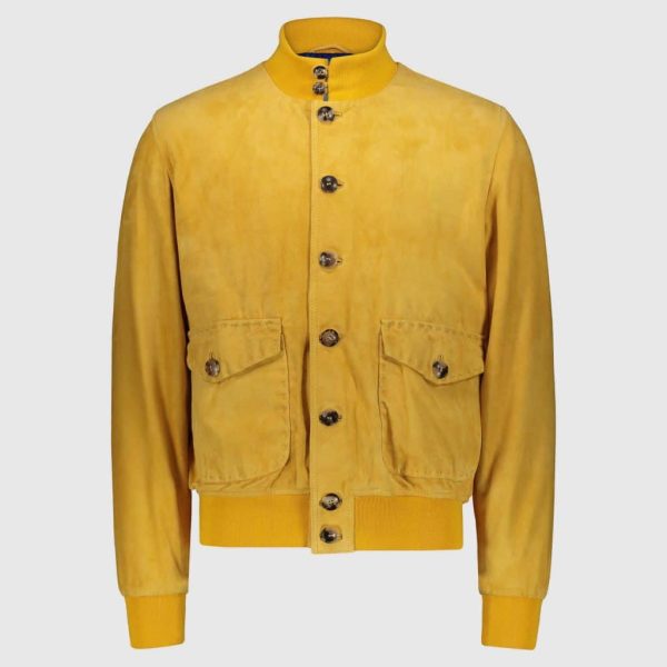 Yellow goatskin suede bomber jacket