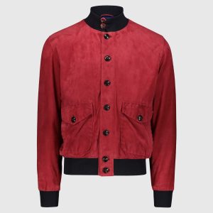 Red goatskin suede bomber jacket