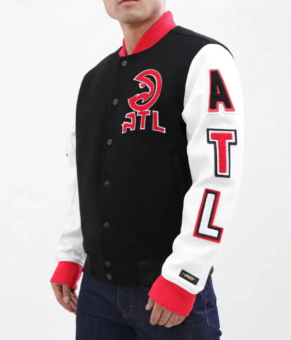 Atlanta Hawks White and Black Letterman Jacket
