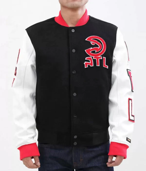Atlanta Hawks Letterman Black and White Jacket