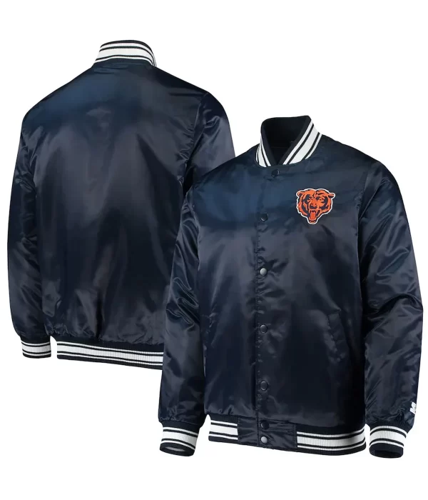 Chicago Bears Locker Room Bomber Blue Satin Jacket