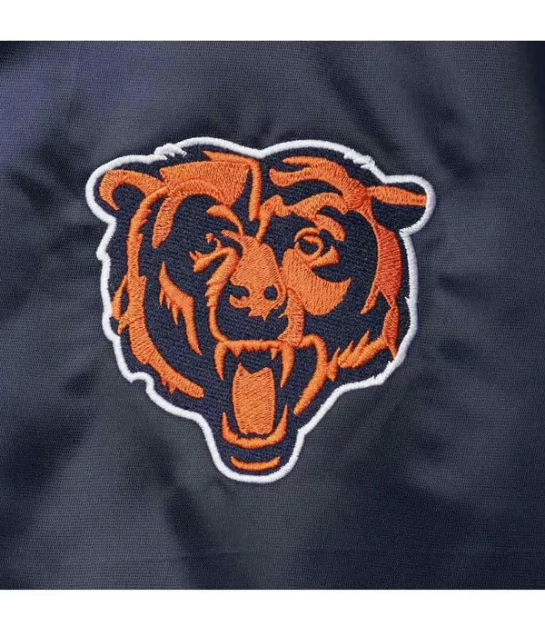 Chicago Bears Locker Room Bomber Blue Satin Jacket logo