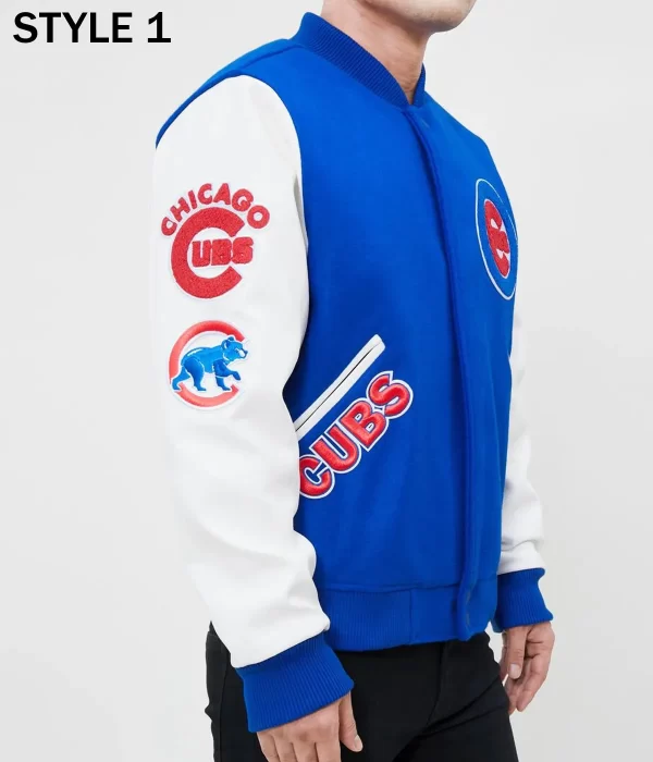 Varsity Chicago Cubs Royal Blue and White Jacket side